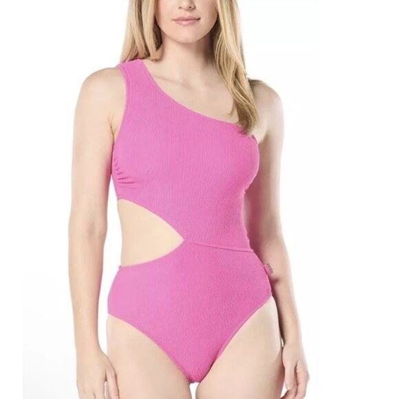 Michael Kors Pink One Piece Swimsuit Sz 6 Cut Out Monokini One Shoulder Swim NWT - Picture 1 of 10